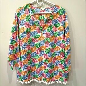 Talbots Palm Leaf Tunic Top Women’s Size Large